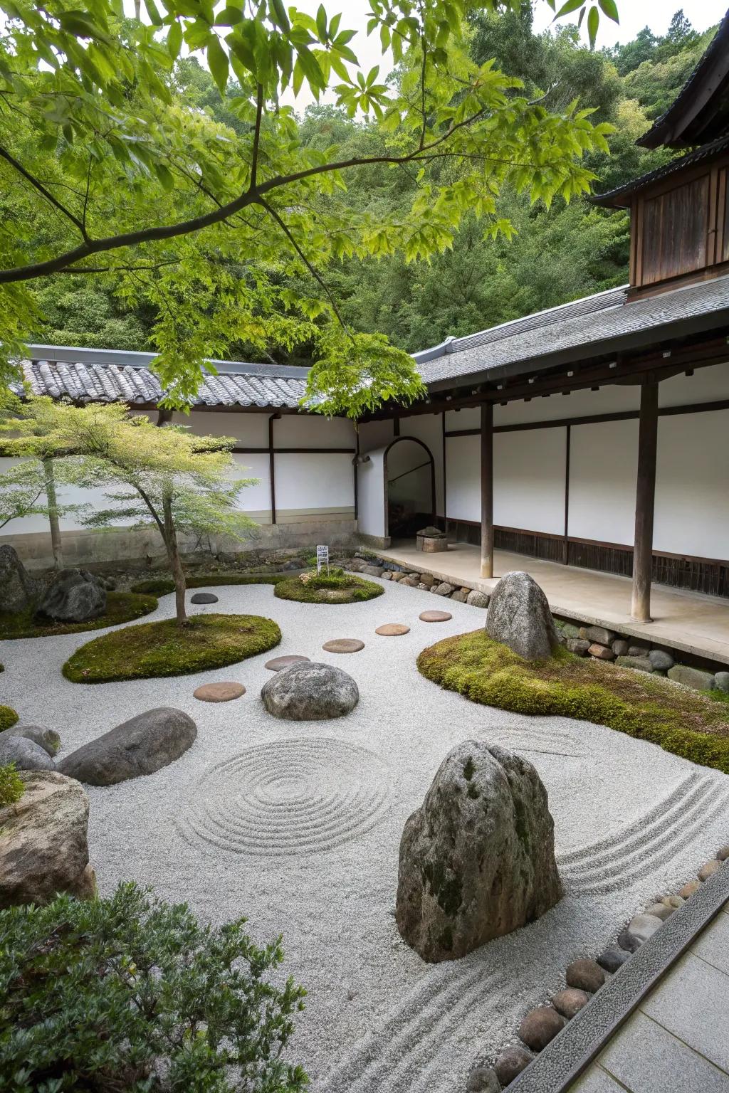 A Zen garden provides a tranquil backyard escape.