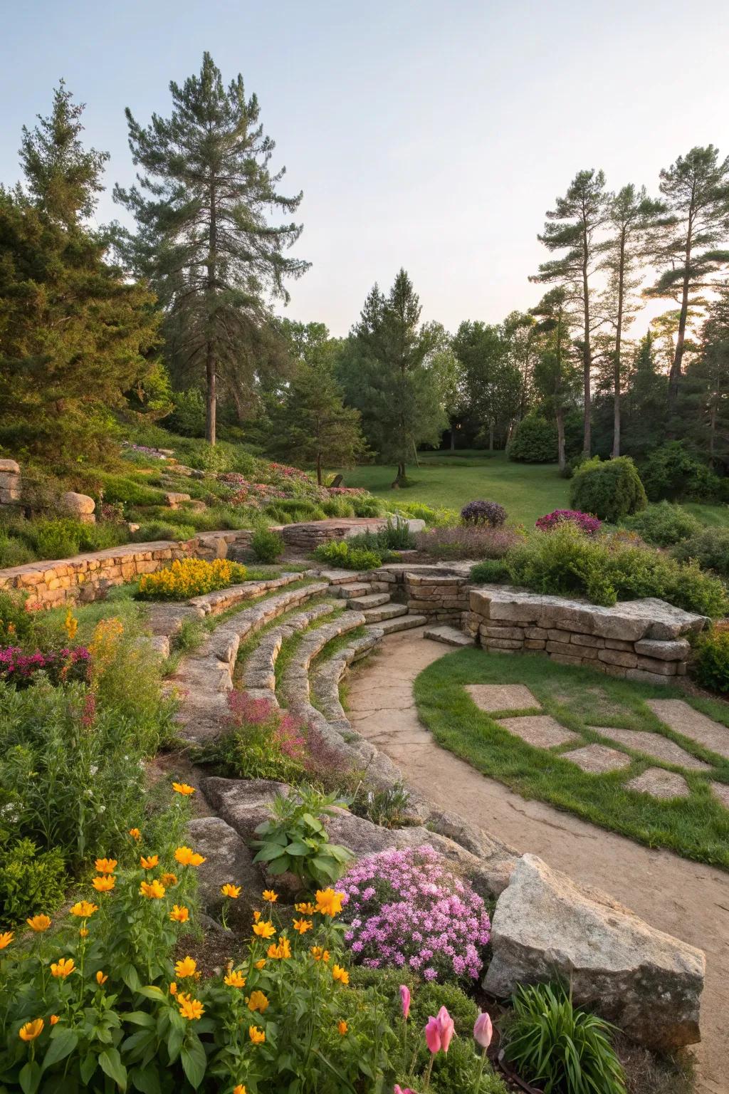 A stone theater offers a stunning venue for outdoor gatherings.