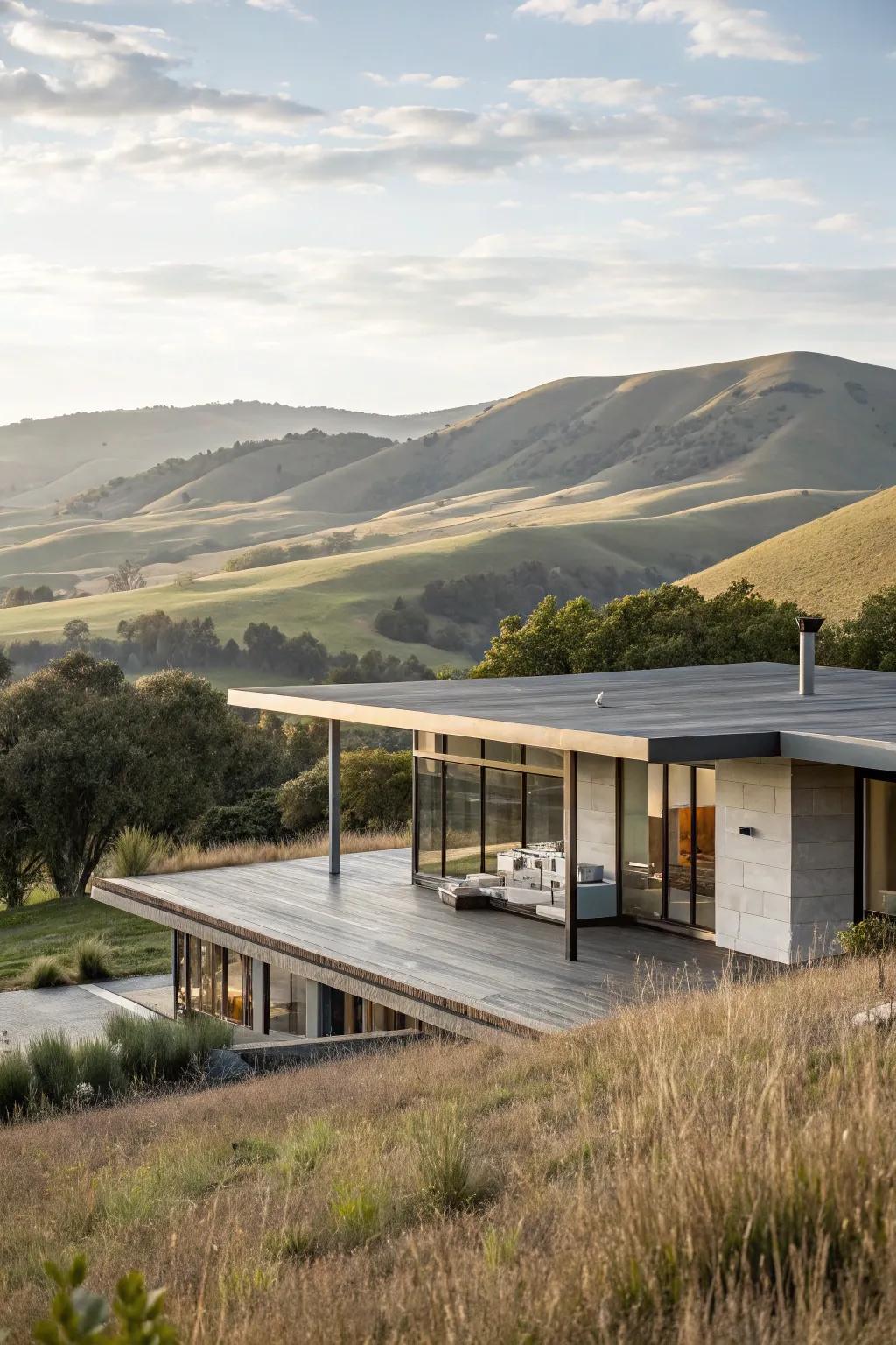 Slanted roofs deliver sleek lines and minimalist allure.