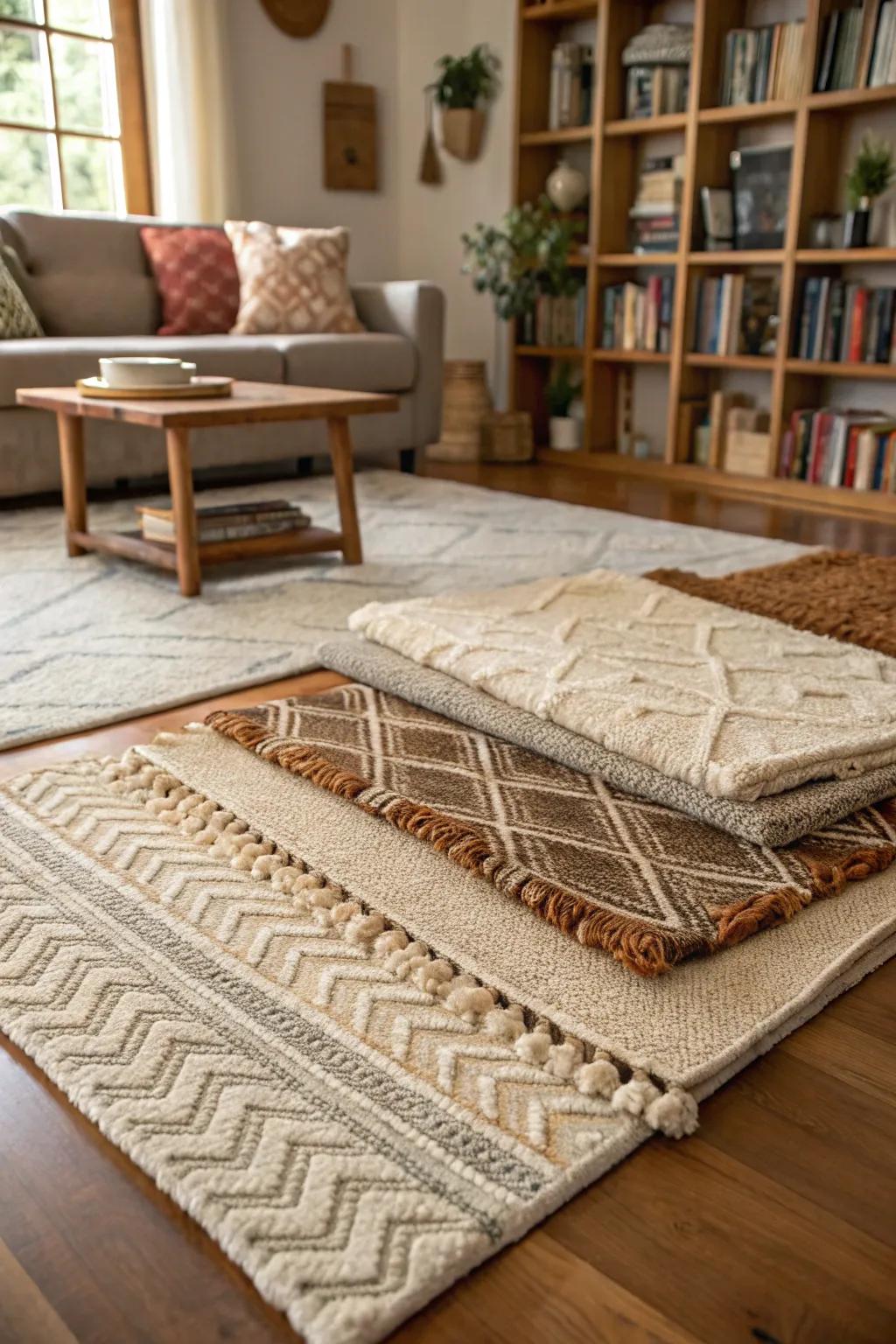 Layered carpets add depth and warmth to the floor.