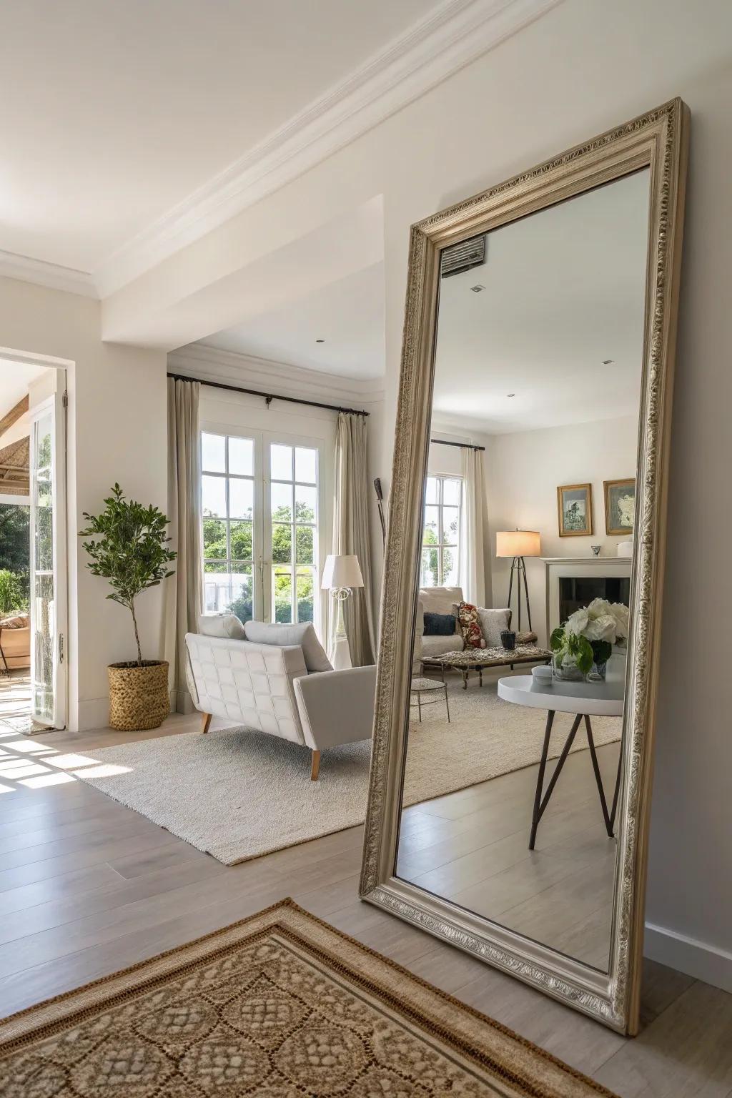 Mirrors make the room feel open and spacious by reflecting light.