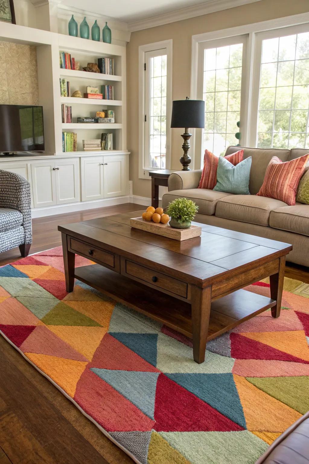 A rug can be used to highlight your favorite pieces of furniture.