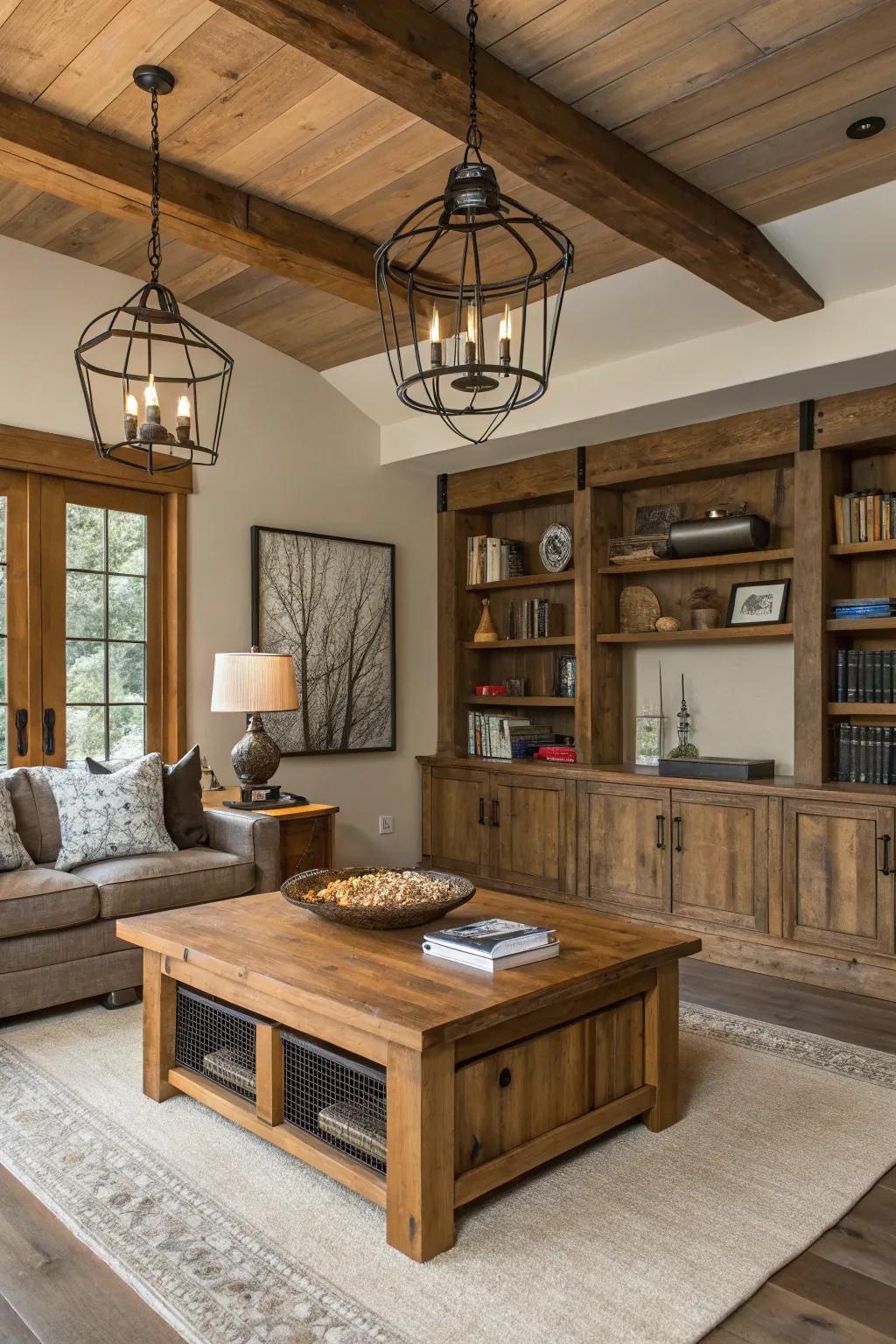 The mix of metal and wood creates a modern countryside aesthetic.