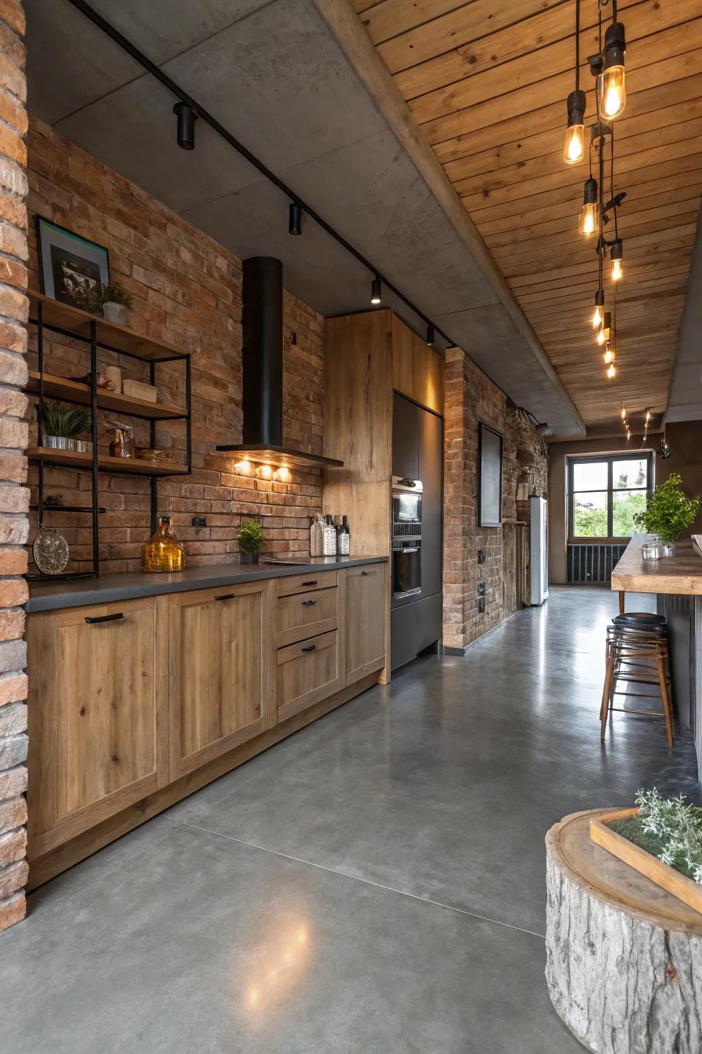 Polished solid surfaces combine modernity with rustic charm.