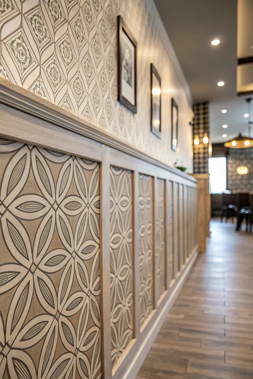 Geometric patterns in wainscoting for a modern twist.