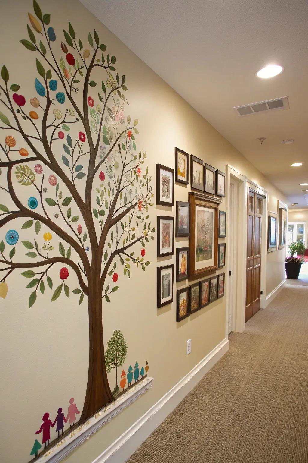 School photographs adorn a family tree decal.