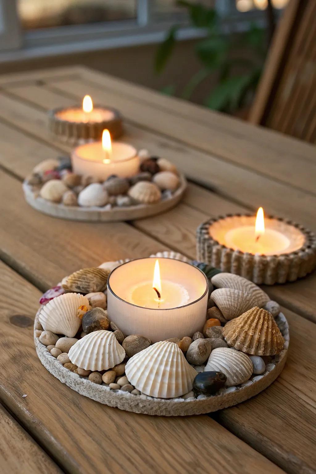 Shell light bases impart warmth and coastal charm to every environment.