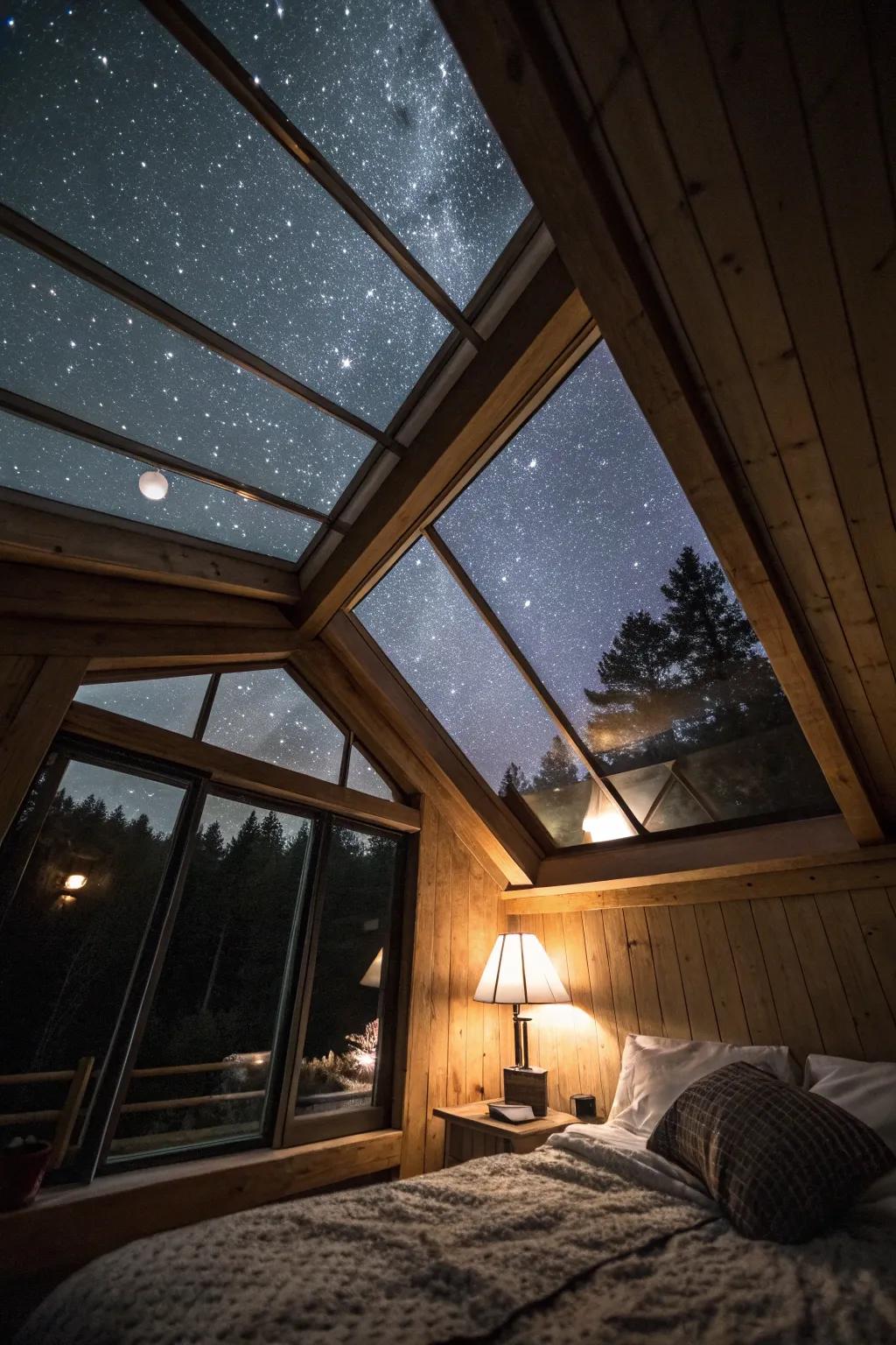 A skylight offers a magical view of the stars from your shed bedroom.