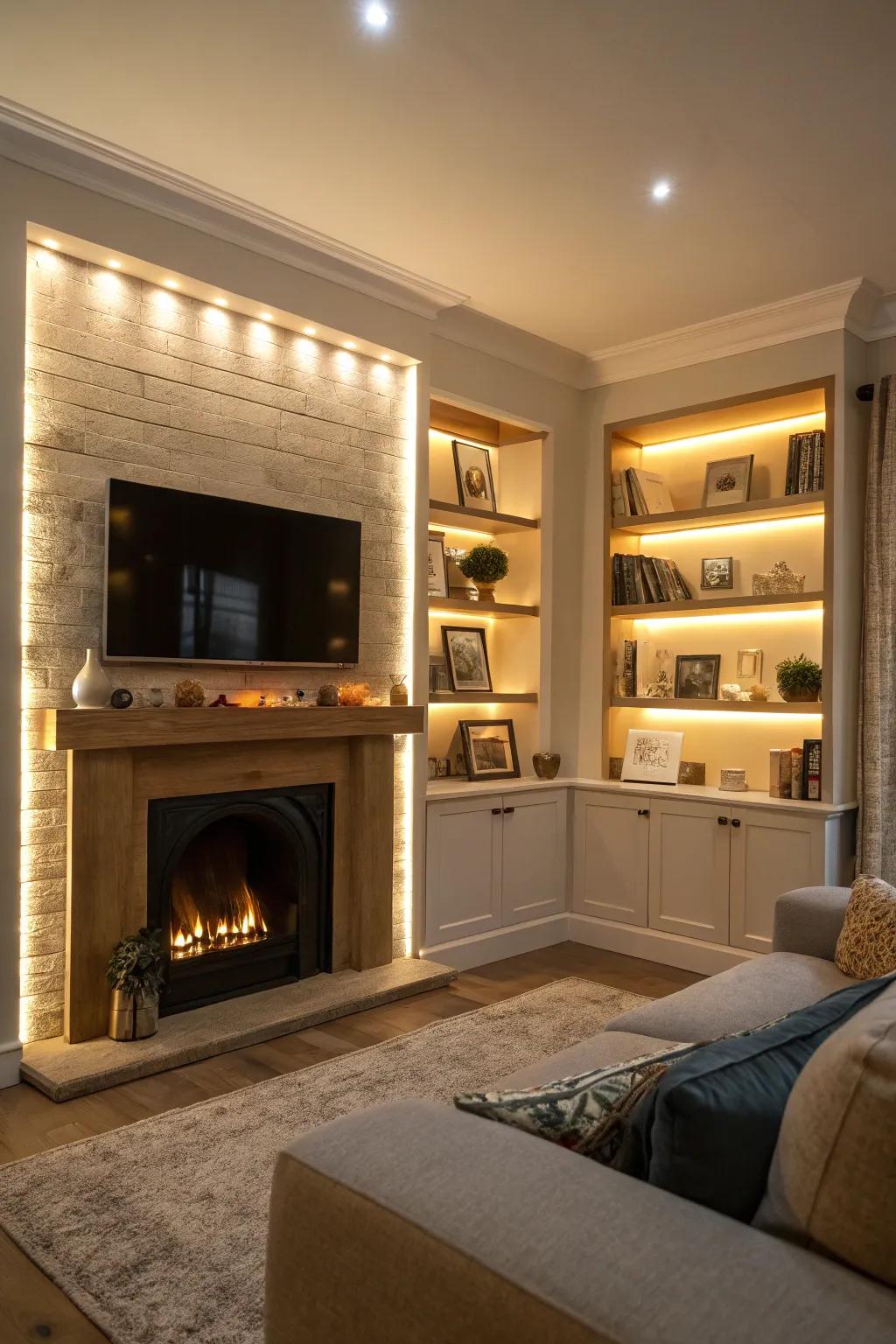 Surrounding illumination highlights the design and adds warmth.