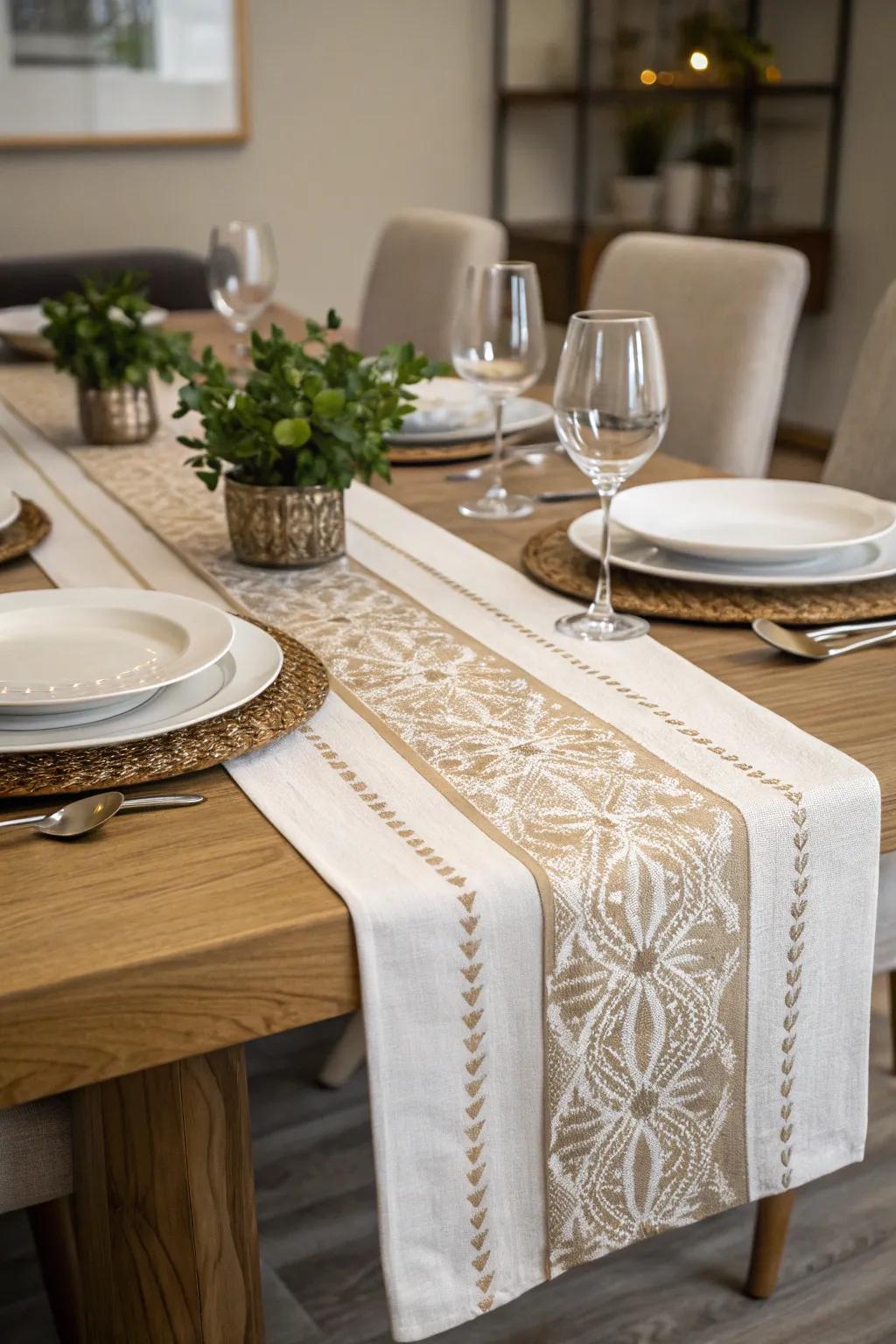 A table runner ties the dining room colors together.