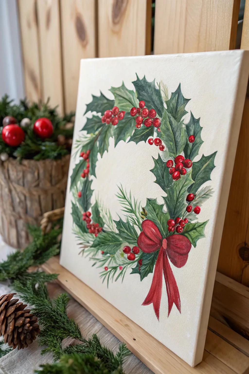 Usher in the season with this charming Christmas ring painting, guaranteed to infuse any space with a hint of festive sophistication.