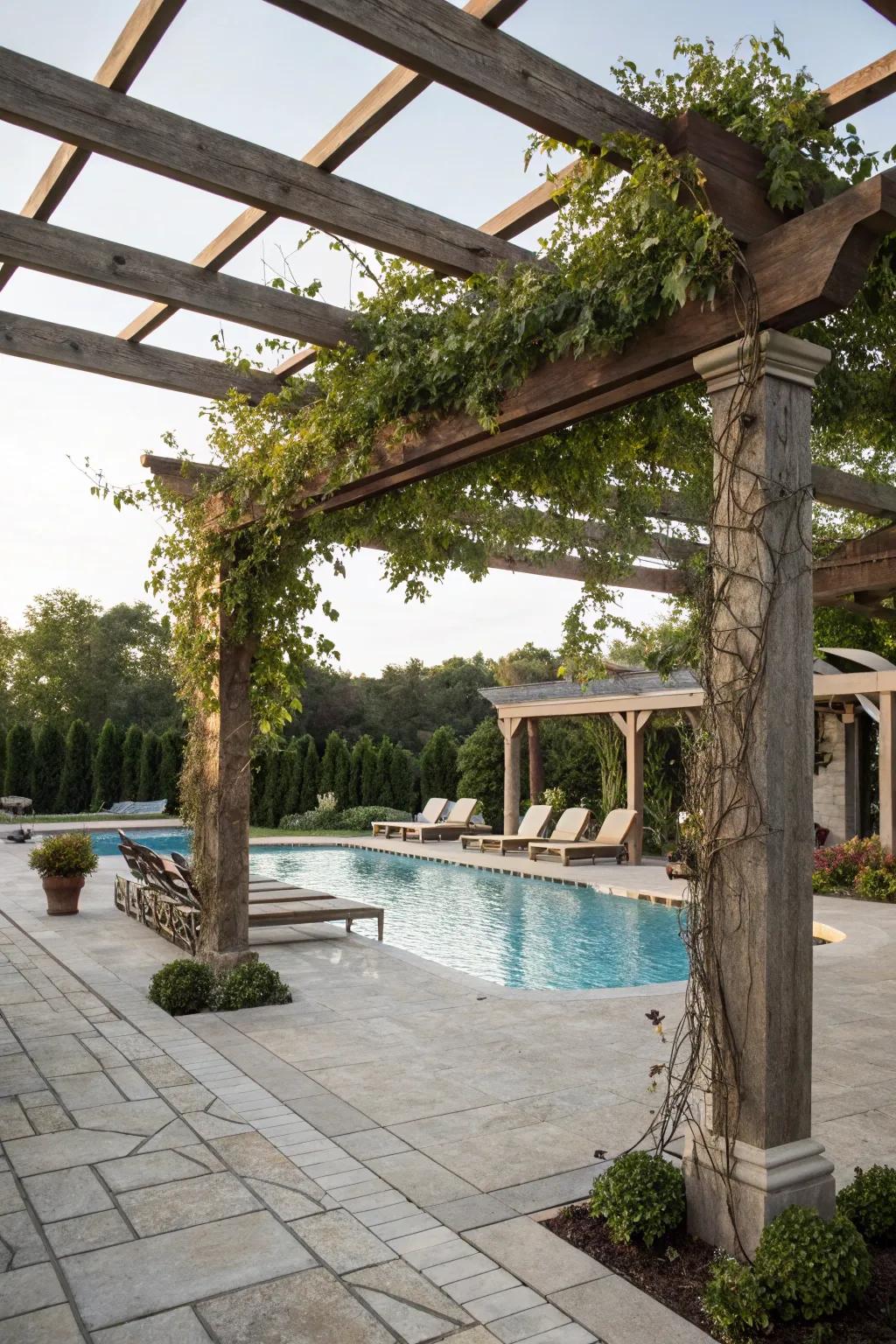 A stylish structure offering shade and comfort by the pool.