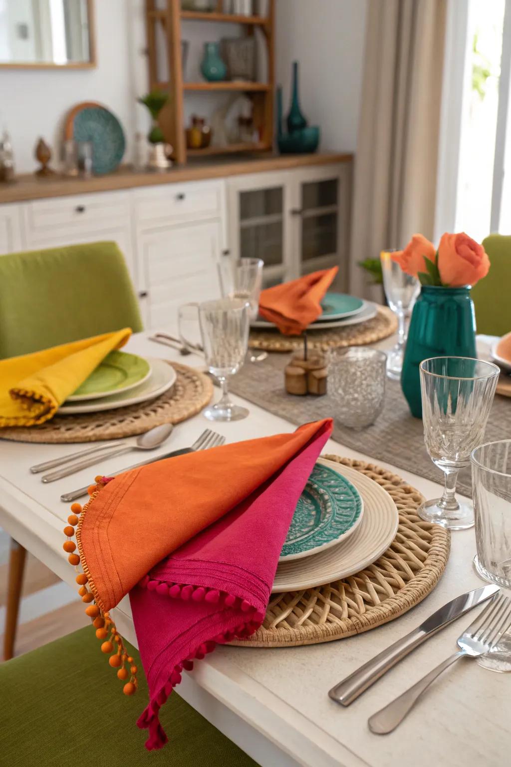 Bright napkins add a surprising color accent.