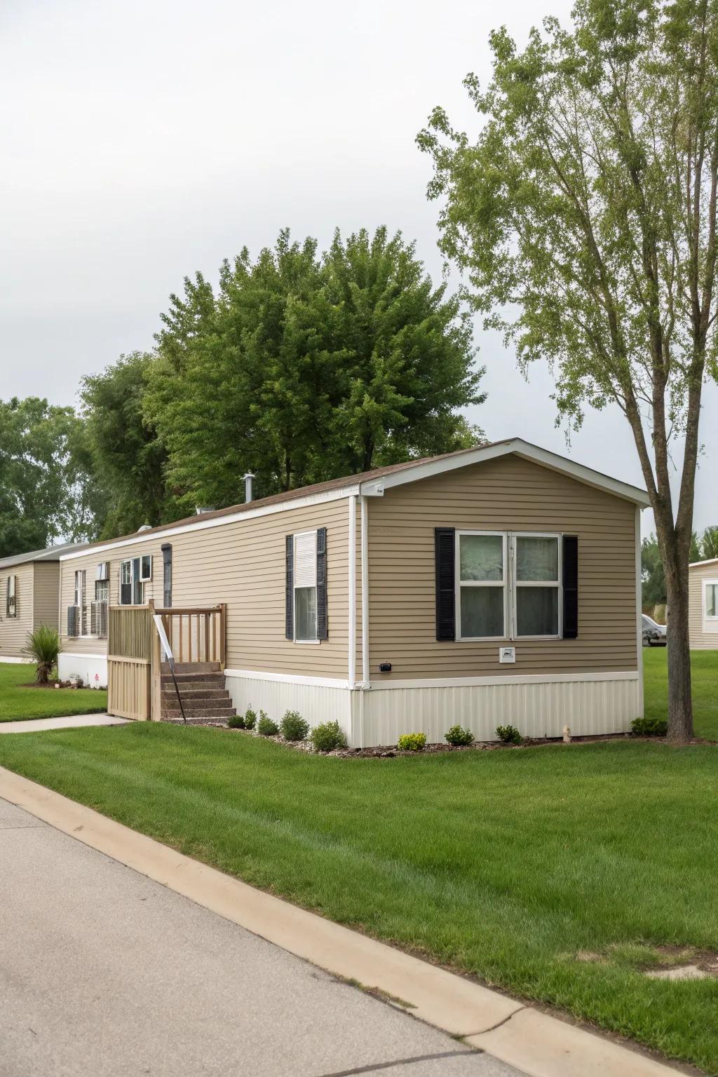 Elegant neutrals deliver a tranquil, refined backdrop for your mobile home.
