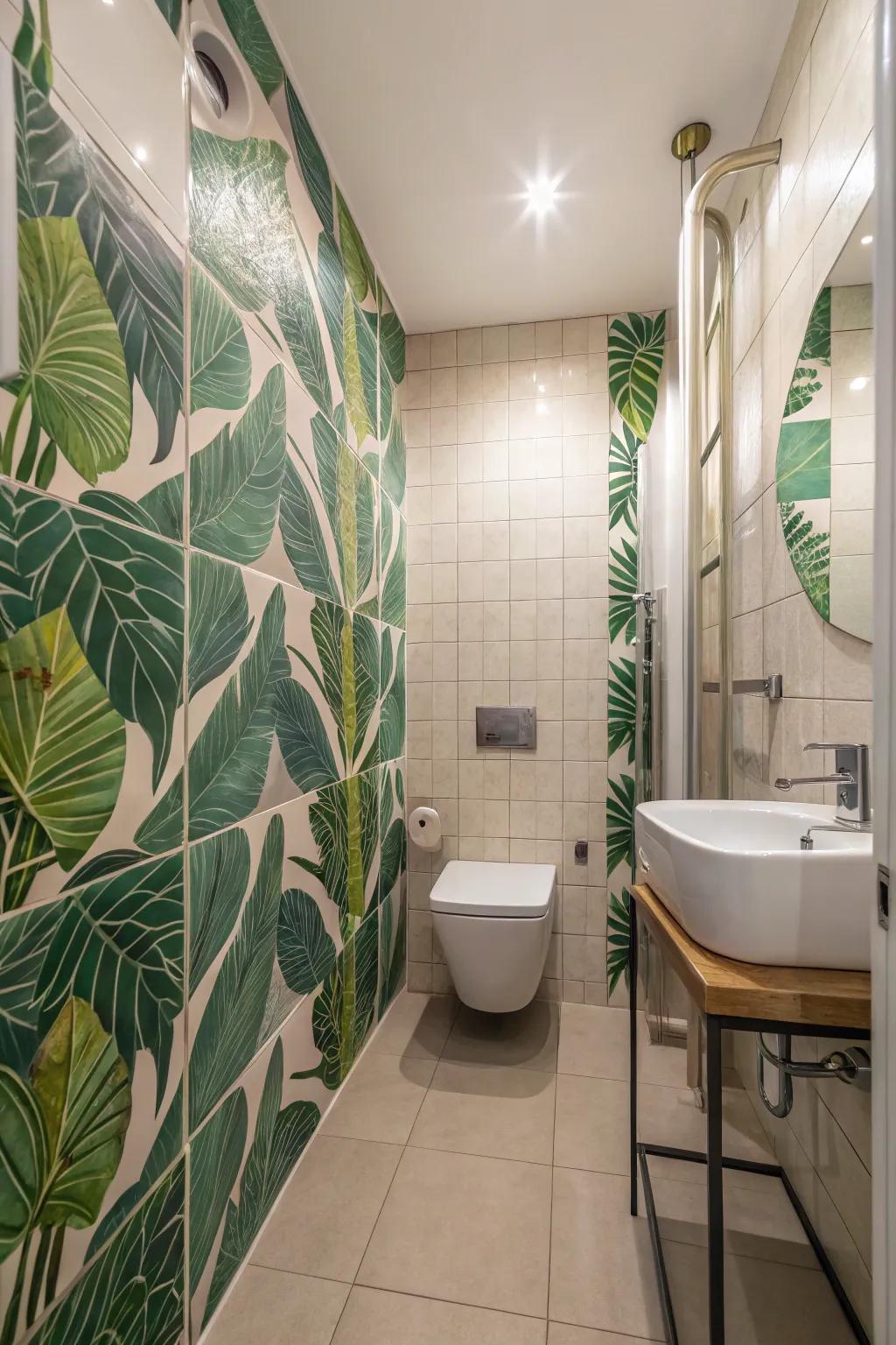 Nature-inspired tiles evoke a refreshing, soothing vibe.