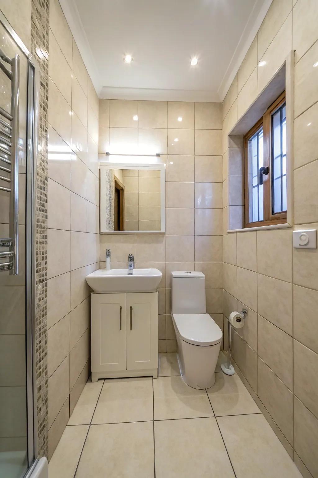 Large tiles help create a sense of continuity and space.