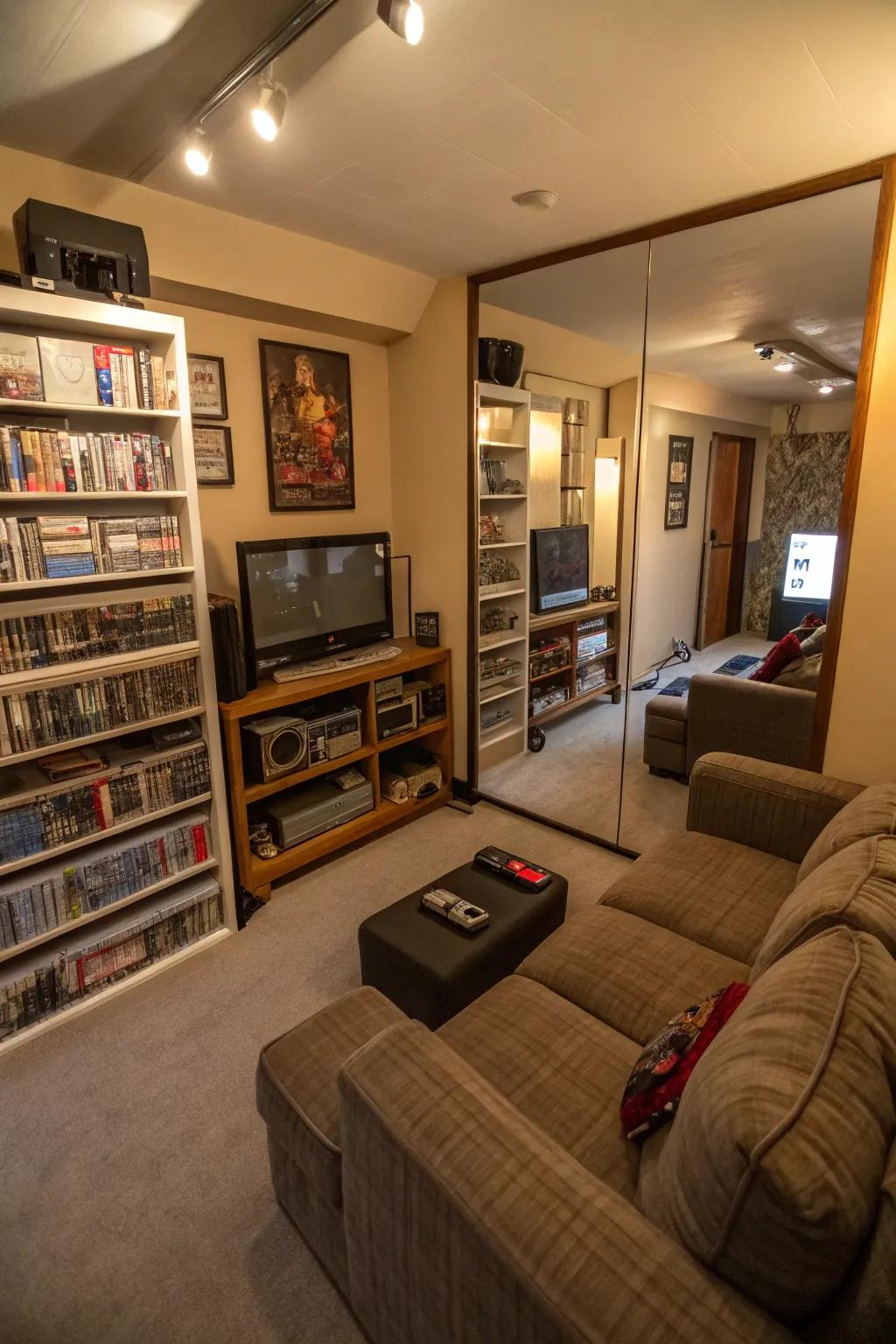 Mirrors can create the illusion of a larger gaming space.