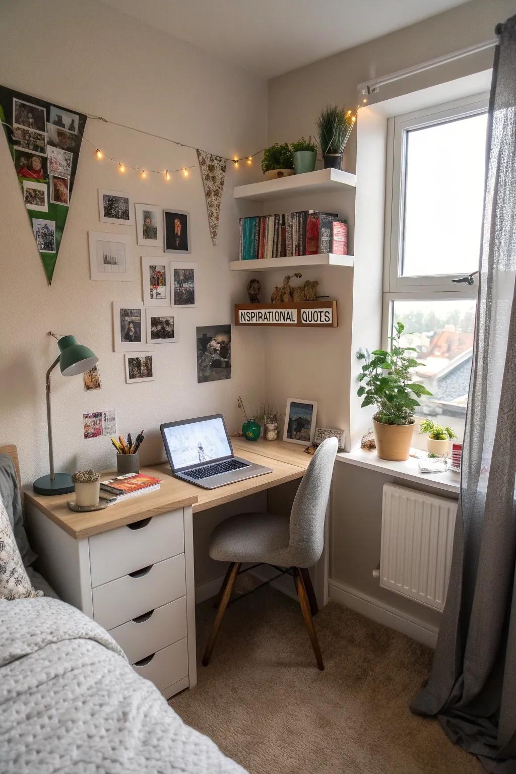 Corner desks maximize often unused space.