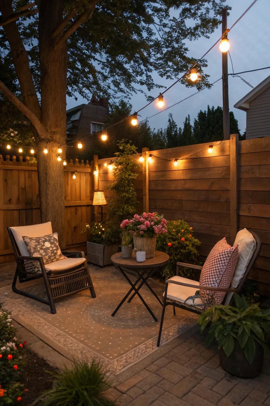 Lanterns provide a gentle glow for evening relaxation.