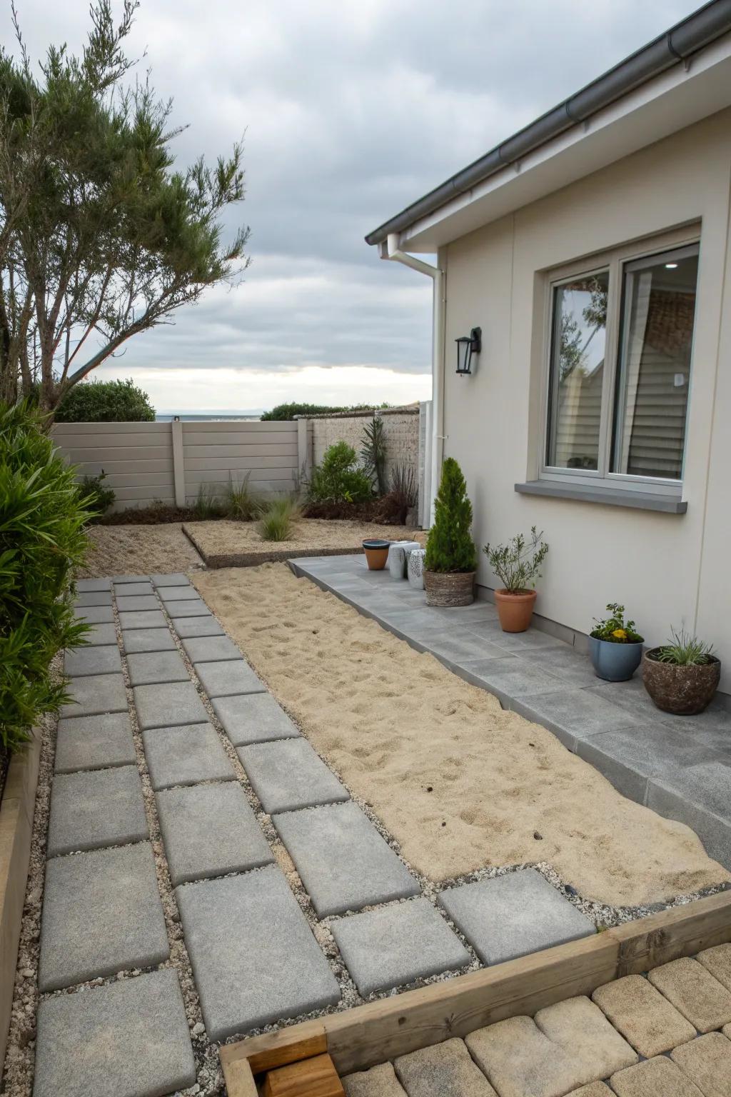 Sand filling ensures a tidy and unified patio surface.