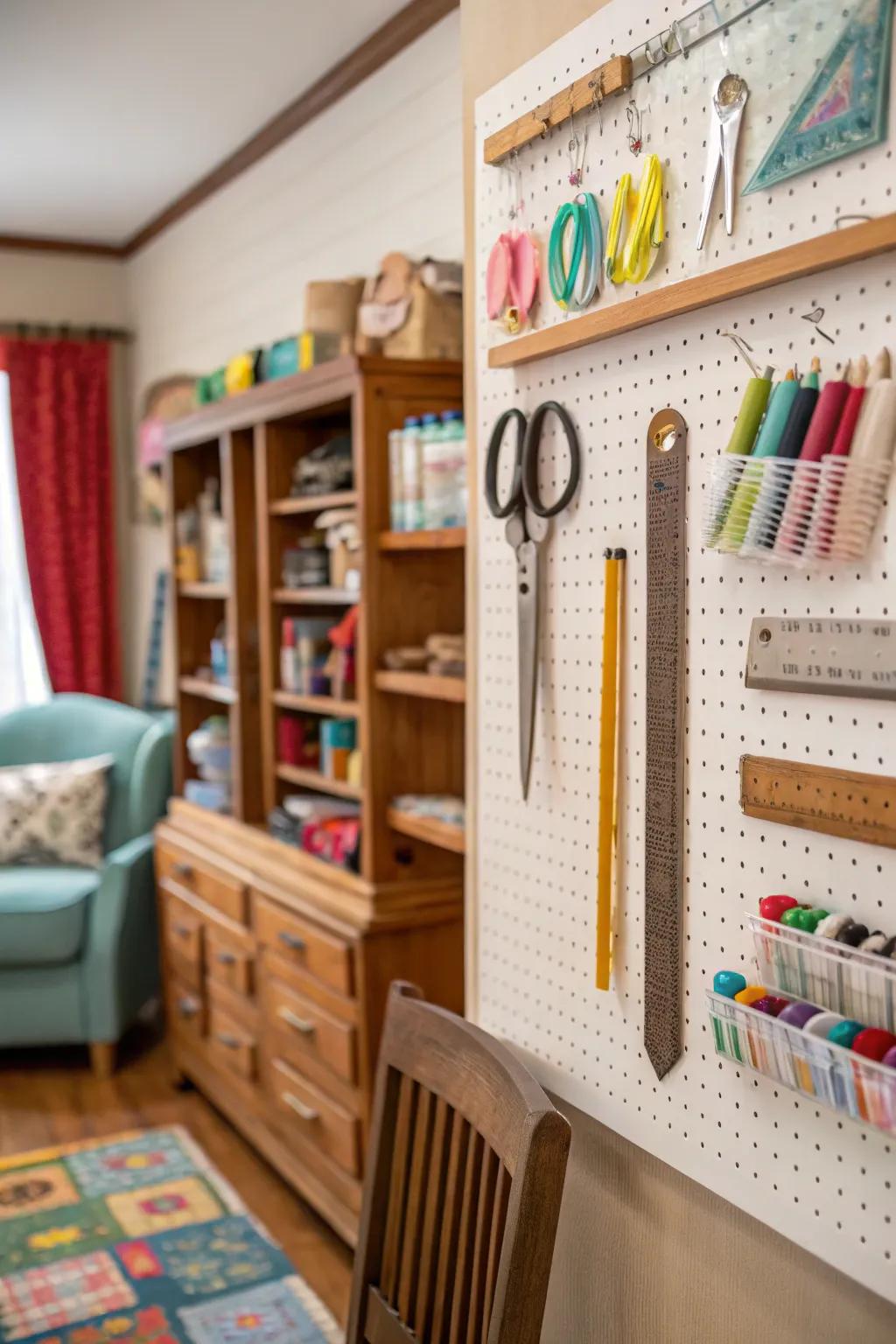 Wall hooks offer a simple way to organize tools you use often.