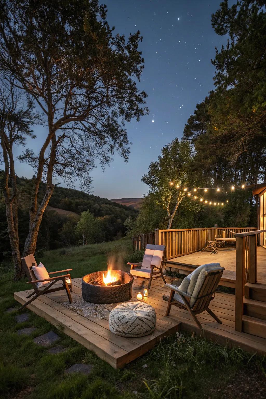 A fire pit creates a cozy and inviting setting for get-togethers.