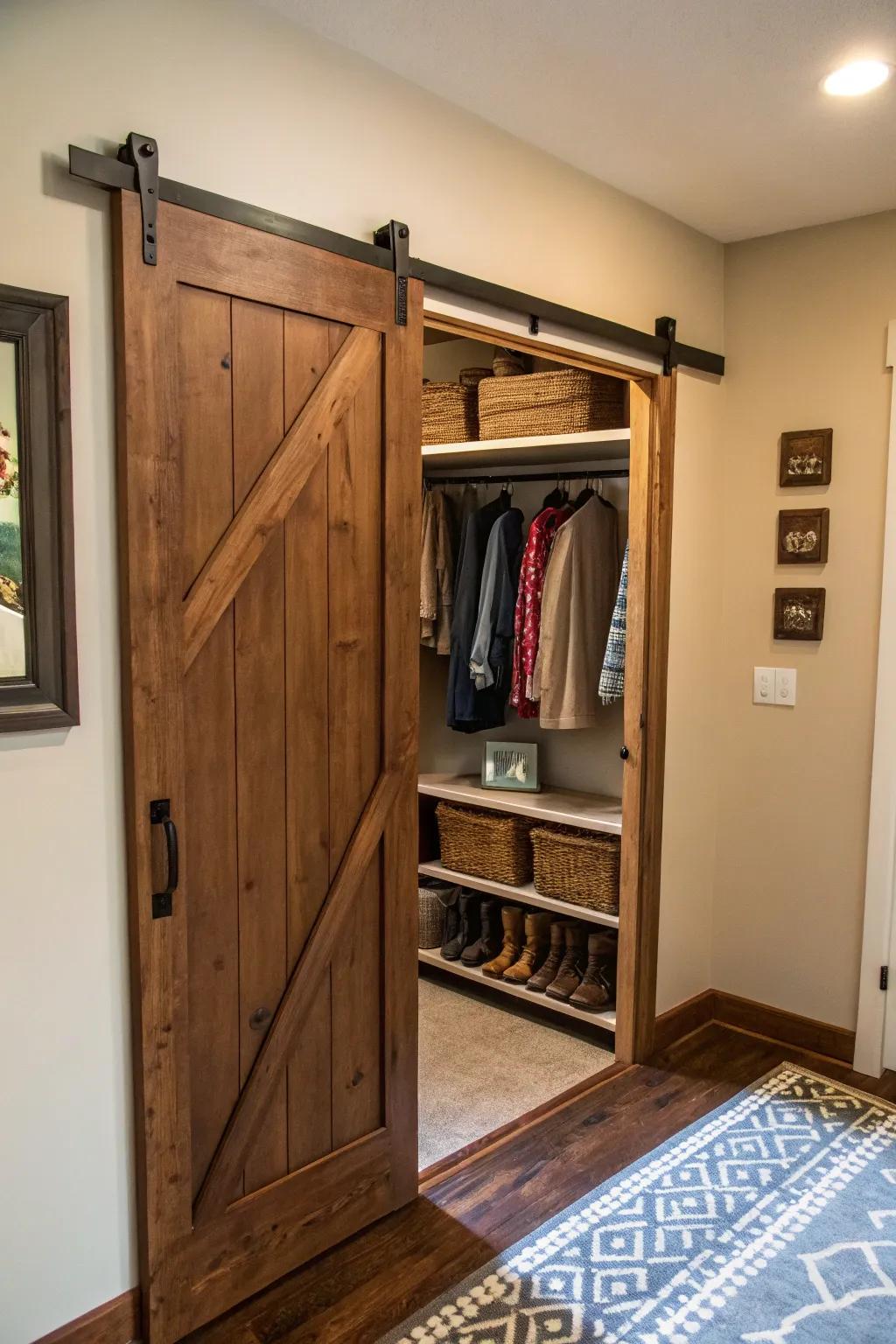 A sliding barn door offers both style and practicality.