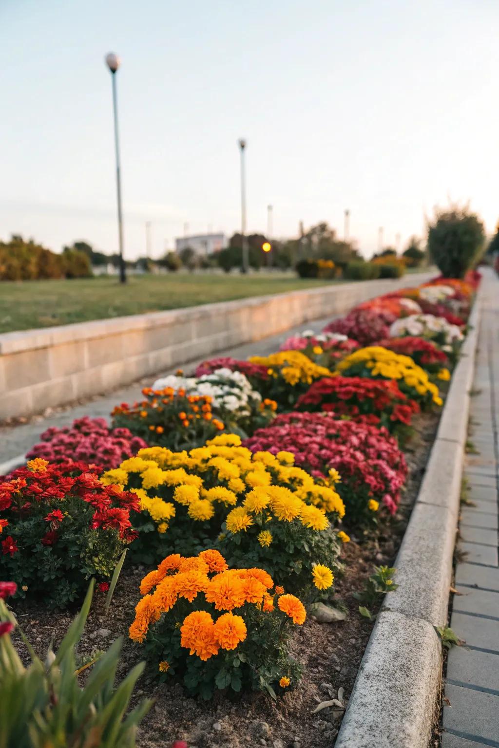 A striking compact flower bed showcasing a bold color block effect.