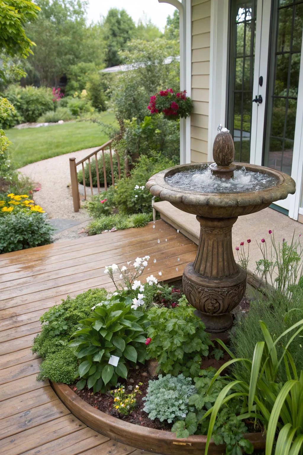 A water feature heightens the tranquility of the area.