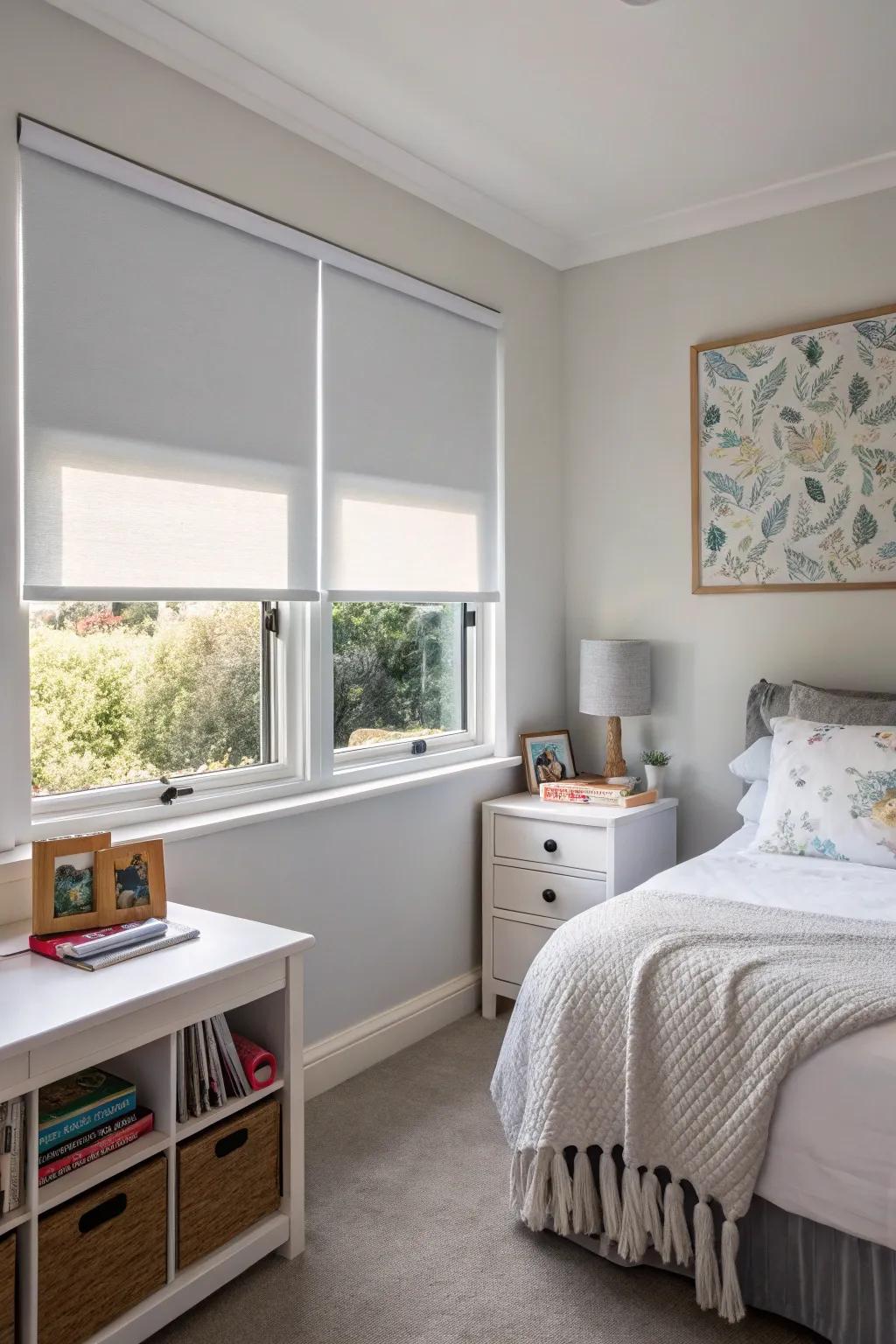 Blinds provide a sleek and contemporary appearance.