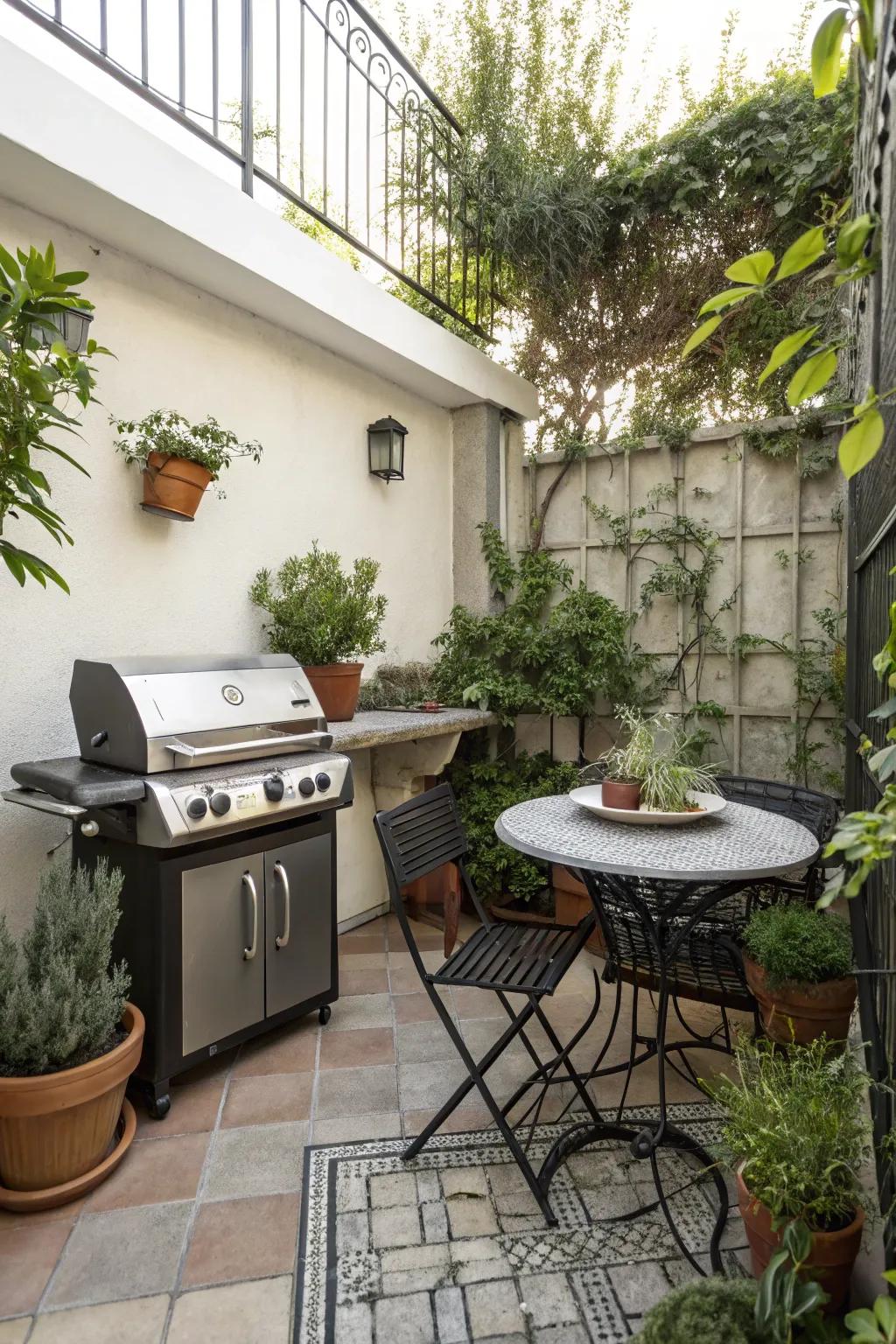 Corner placement frees up central patio space.