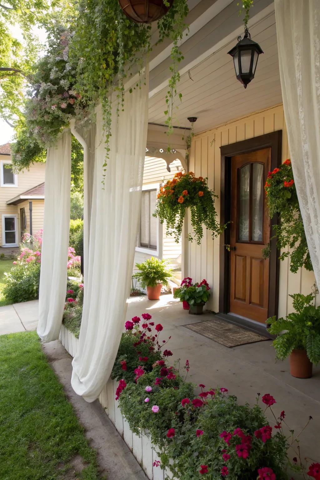 Hanging planters introduce a revitalizing touch of nature to your porch.