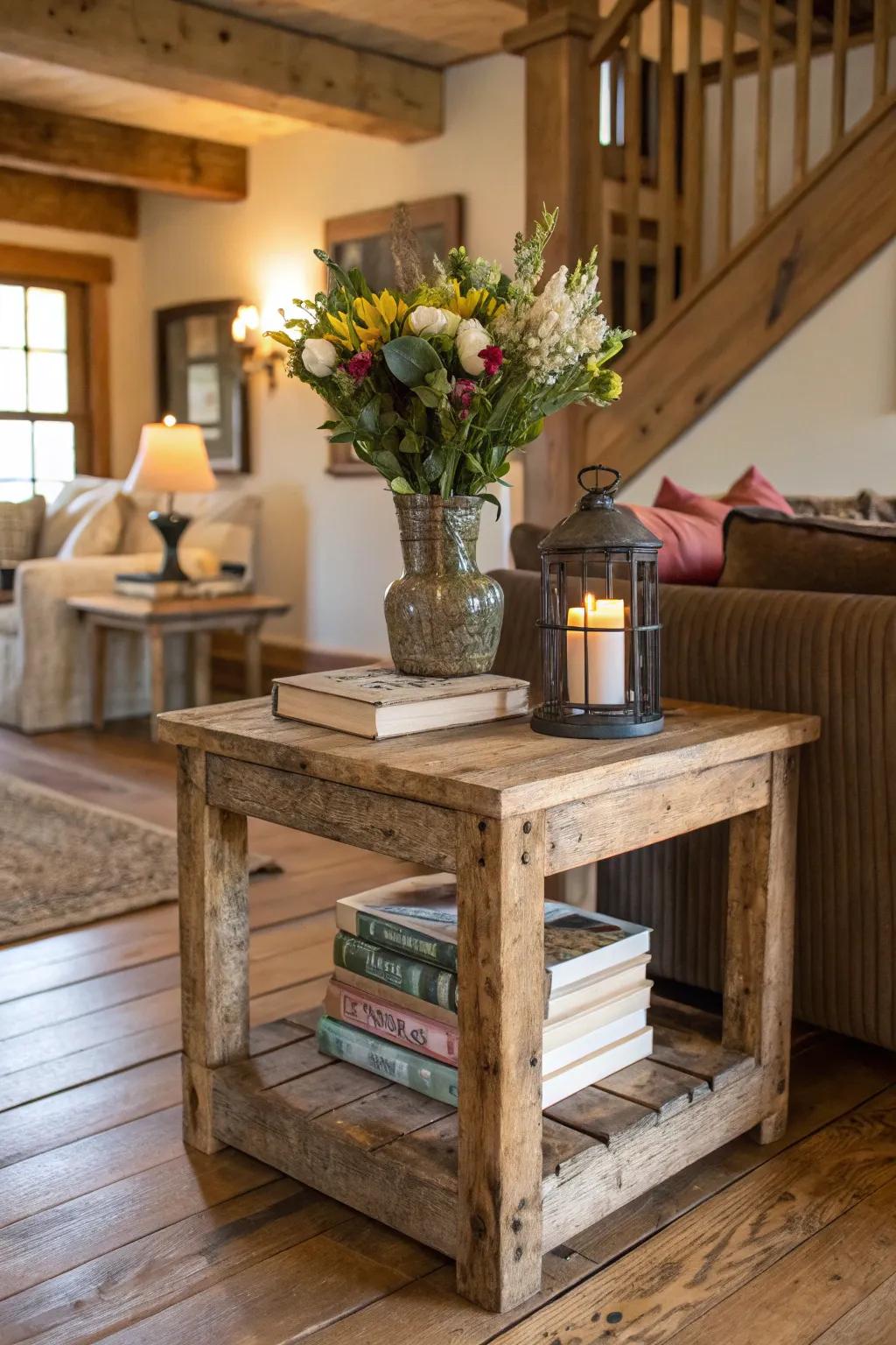 Rustic tables add comfort and charm to every area.