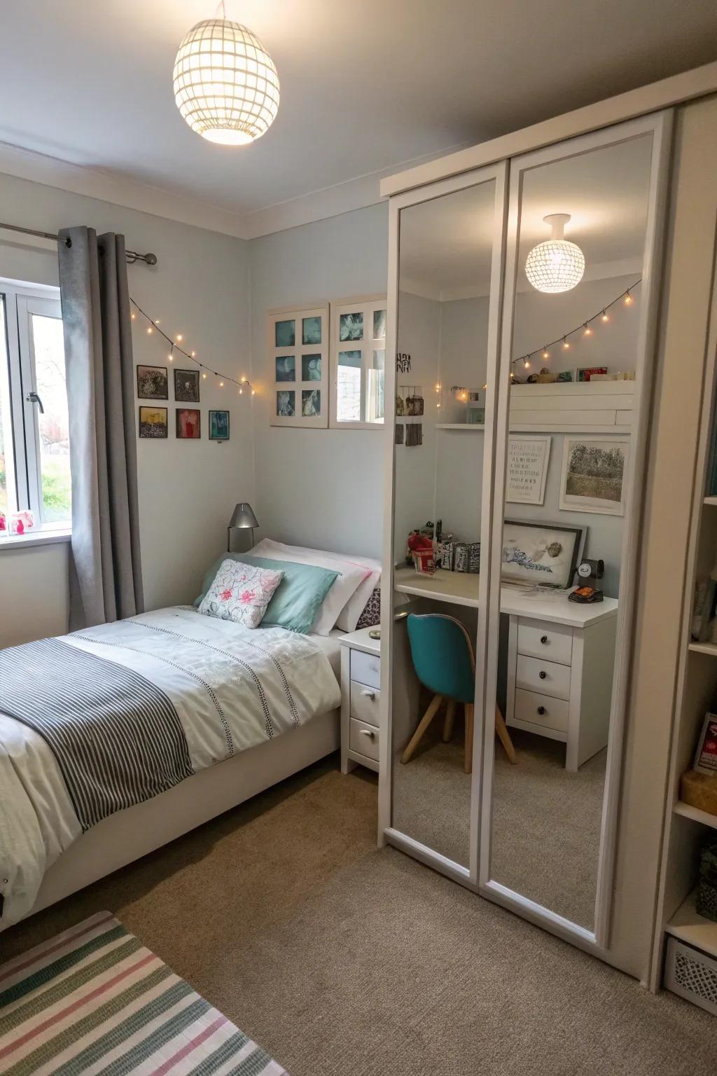 Mirrors are strategically placed to create the illusion of more space.