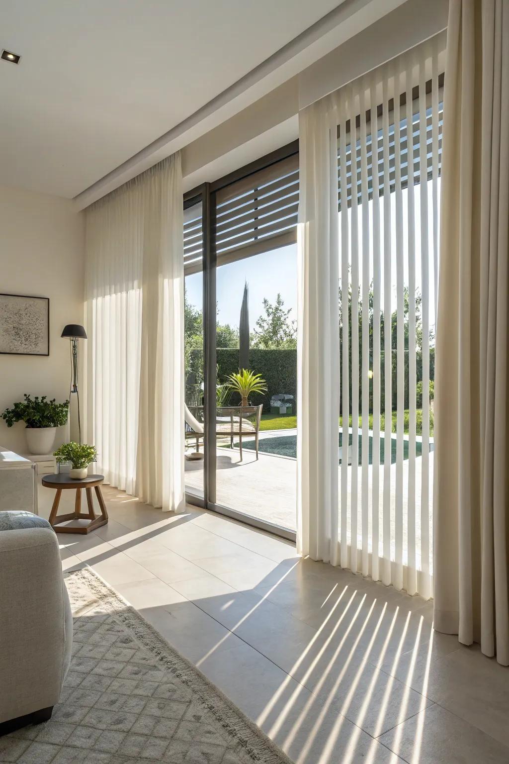 Upright blinds conjure the semblance of altitude.