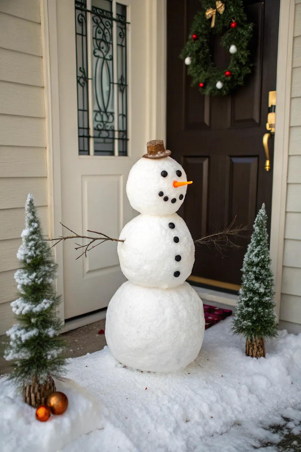 Fashion a winter scene surrounding your snowman door for a magical entry.