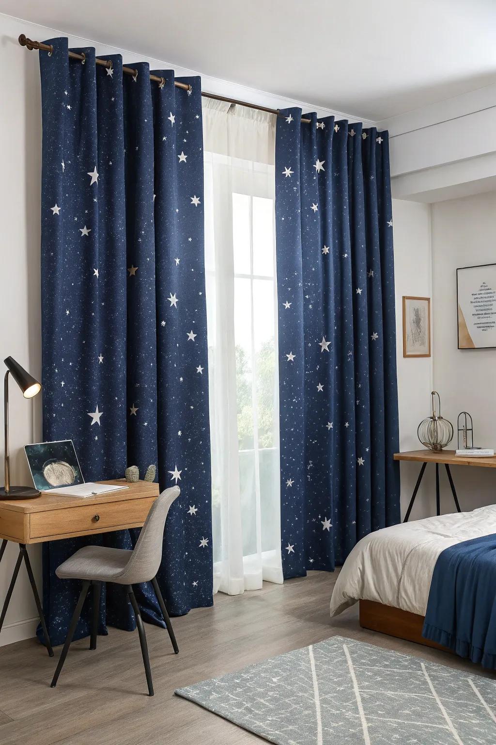 Cosmic window treatments give your room privacy and a celestial feel.