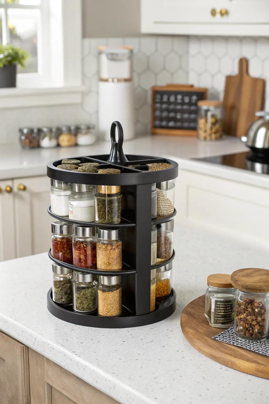 A delightful semicircle spice rack for everyday use.