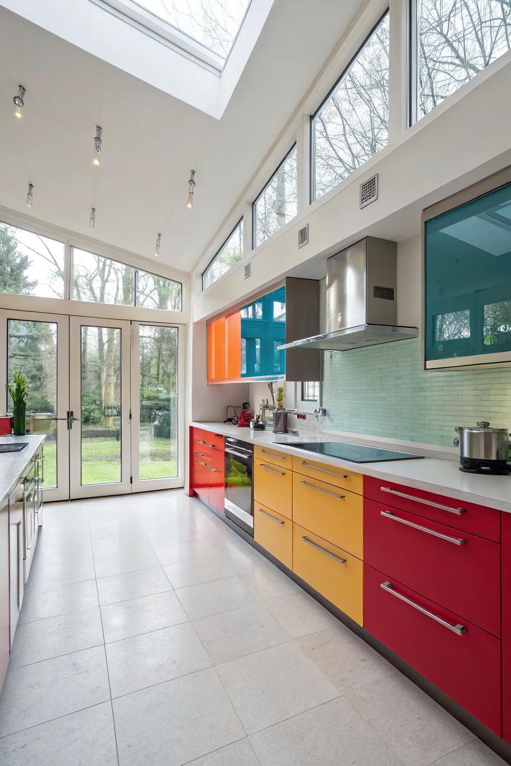 Vibrant colors injecting flair and style into the kitchen design.