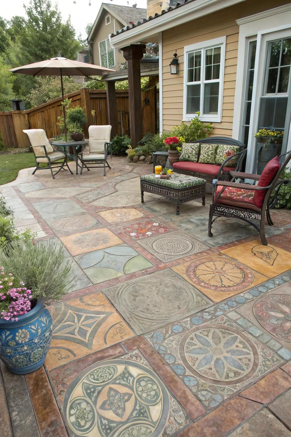 Varied mosaics add artistic flair to this deck.