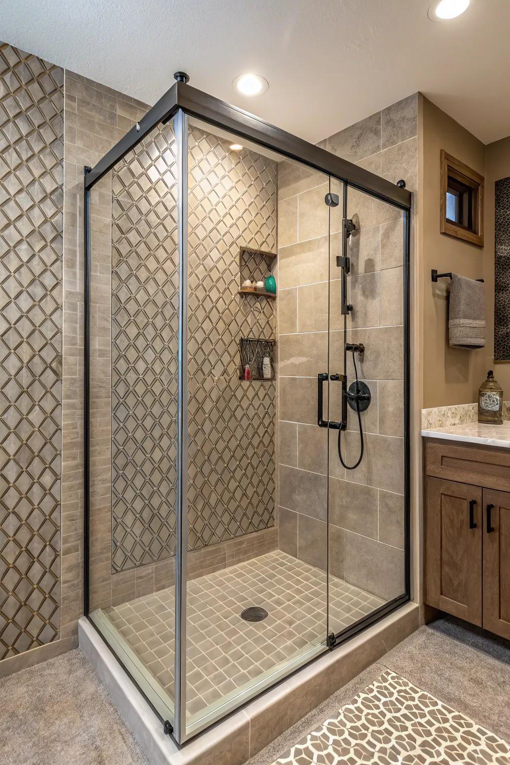 Textured walls add depth and visual interest.