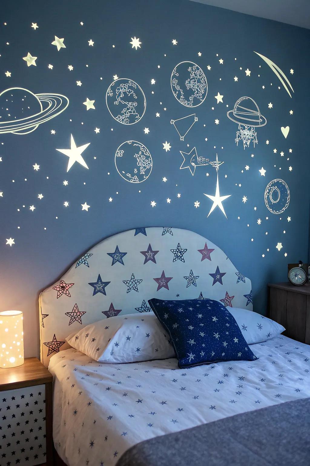 Transform your bedroom with a whimsical decal headboard.