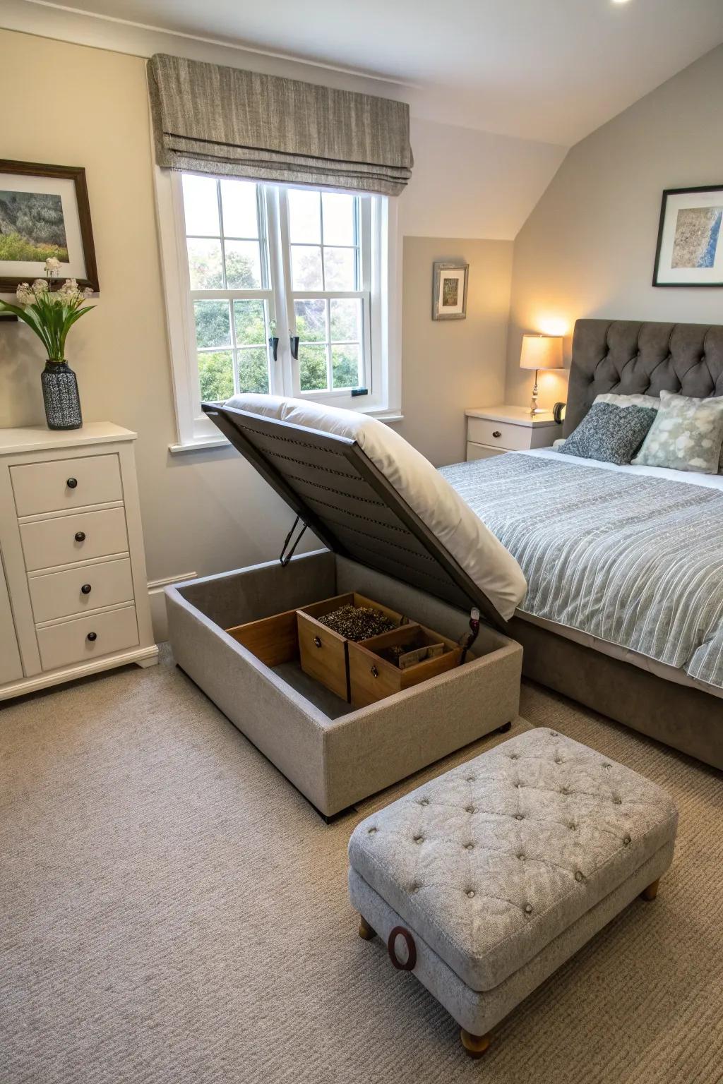 Hidden compartments help keep clutter at bay.