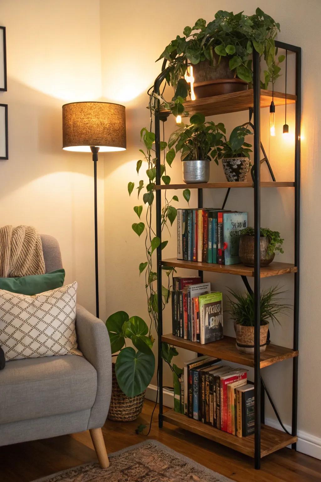 Make the most of corner spaces with a decorative shelf.