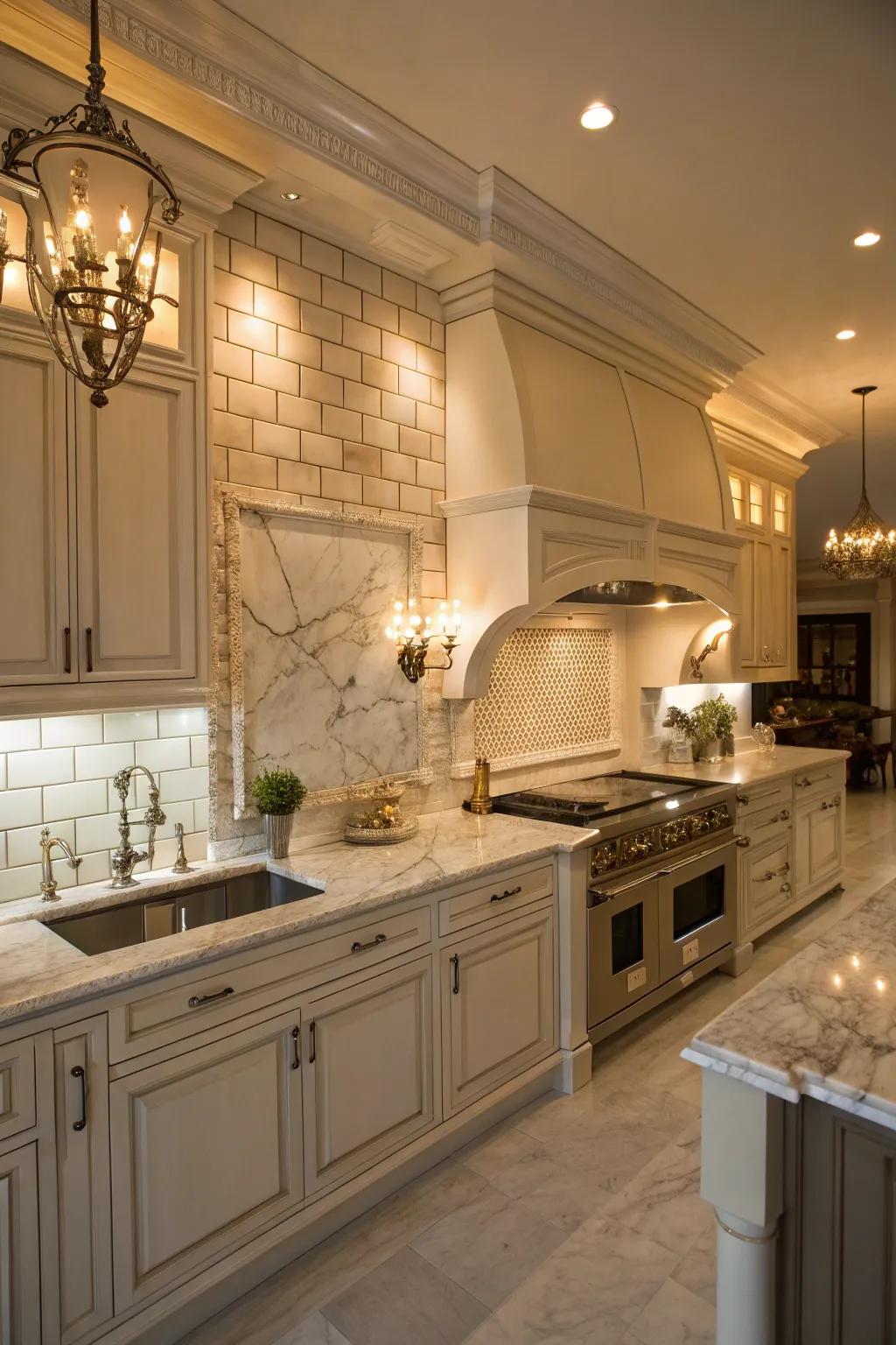 Marble subway tiles give the kitchen a refined, elegant touch.
