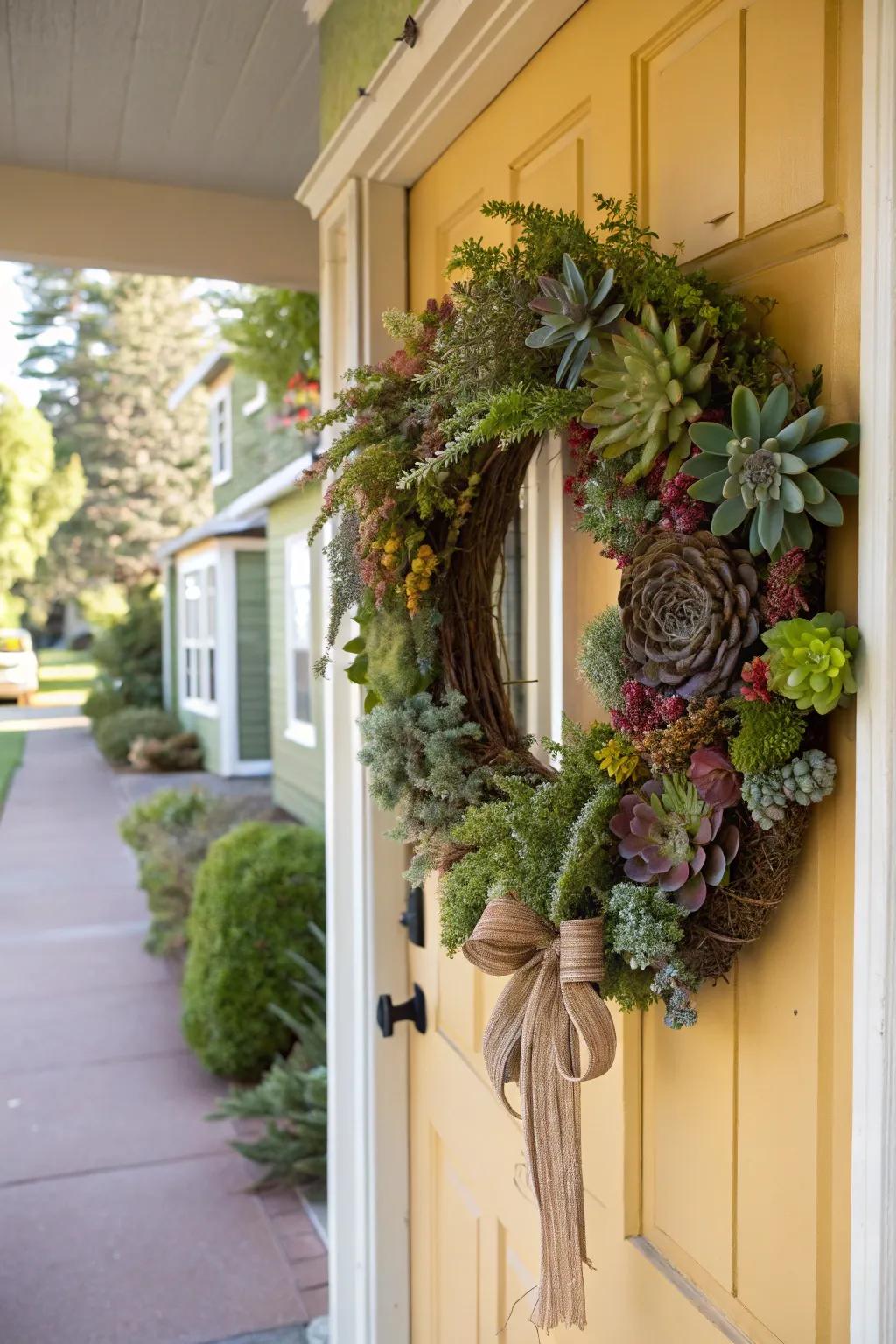A succulent wreath gives a fresh and lasting greeting to your home.