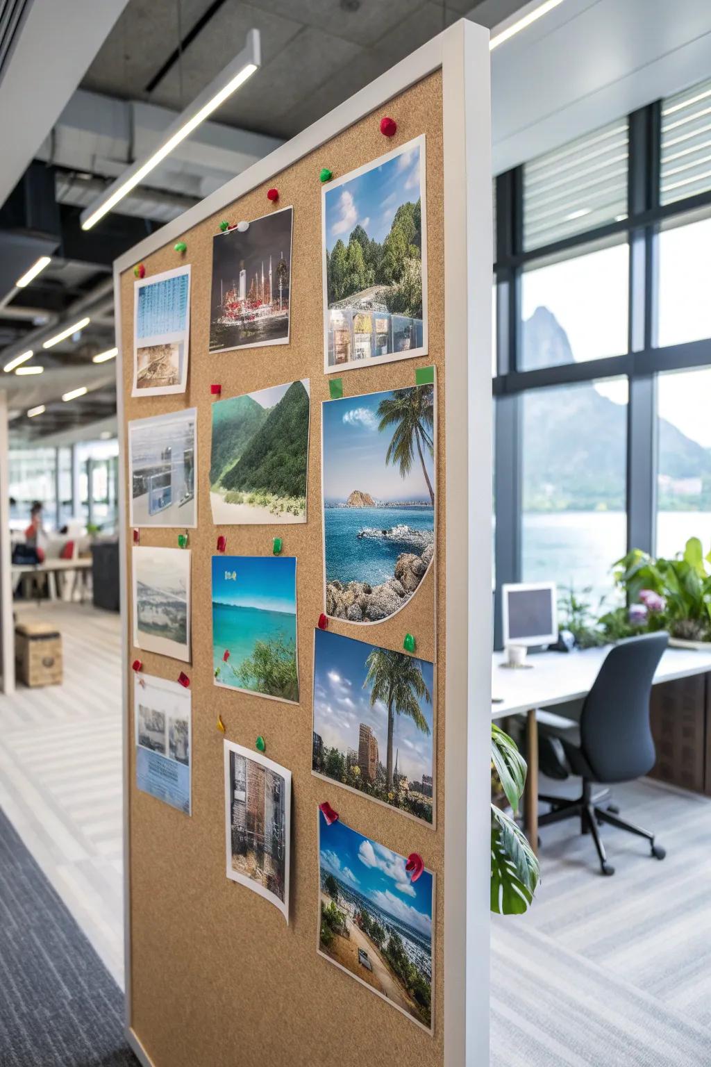 Promote daydreaming using a vacation-themed board showcasing exotic destinations.