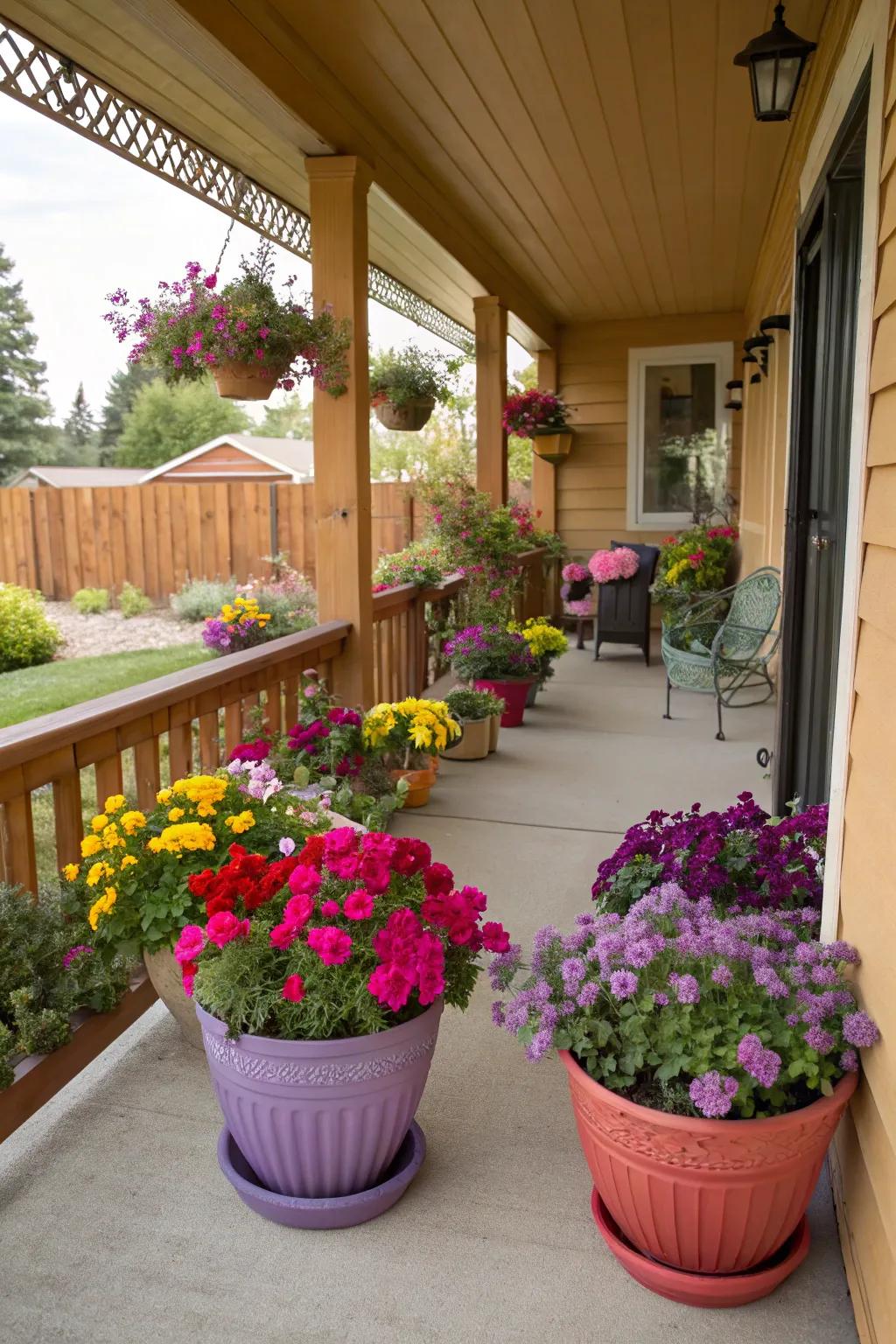 Spirited flora holders introduce vitality and vibrancy onto the porch.