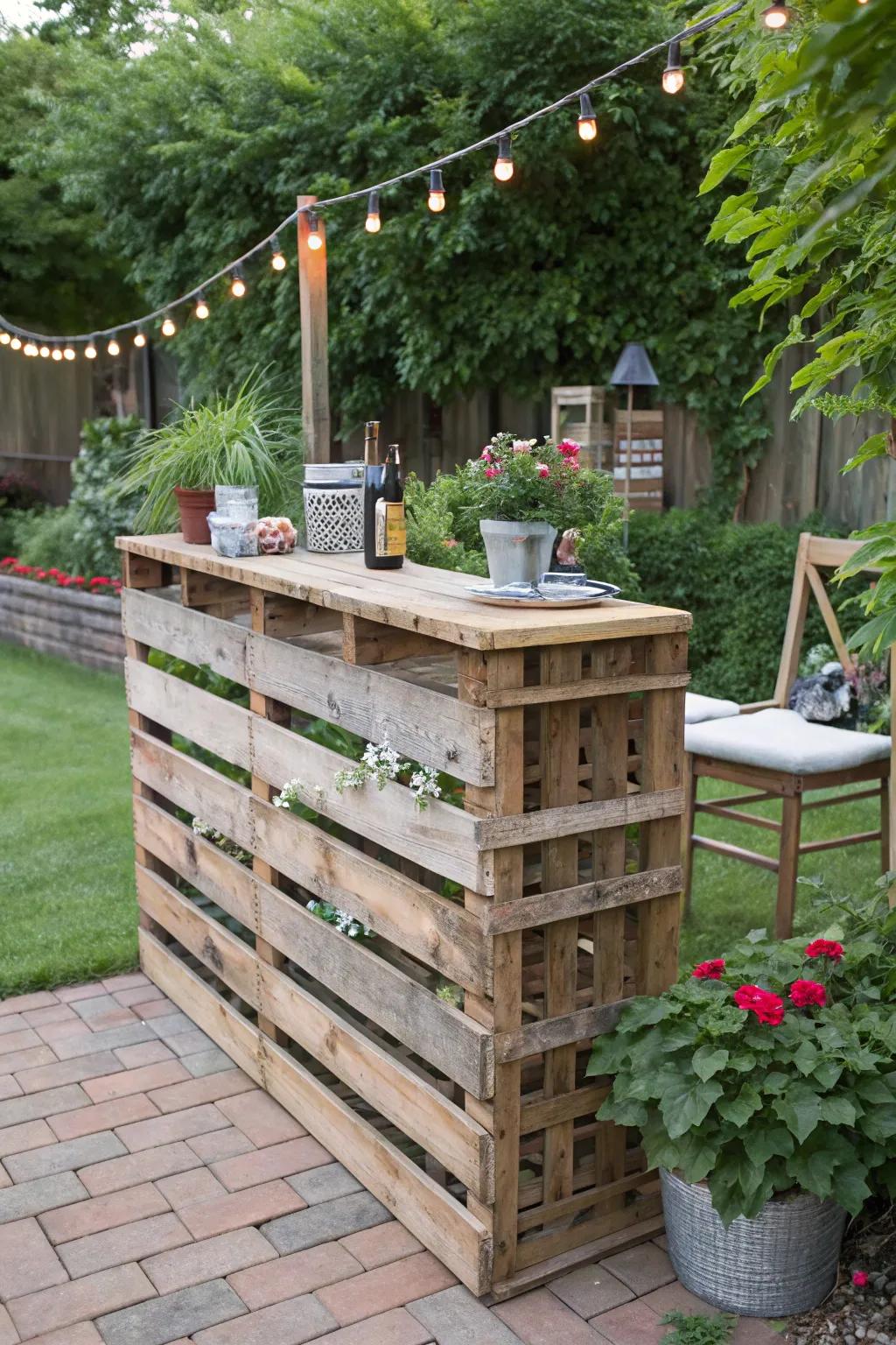A DIY pallet bar combines sustainability with country charm.