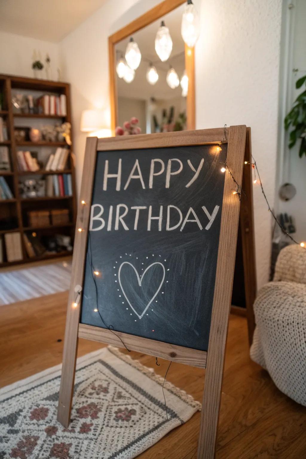 A personalized slate board acknowledgment adds warmth and mindfulness.